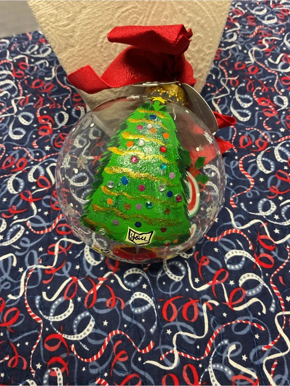 Lolita Red and Green Hand-Painted Holiday Ornament Dome all I want is …
